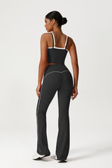 Women Seamless High Waisted Flared Yoga Set: Vest + Flared Leggings
