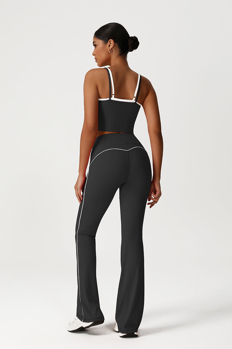 Women Seamless High Waisted Flared Yoga Set: Vest + Flared Leggings