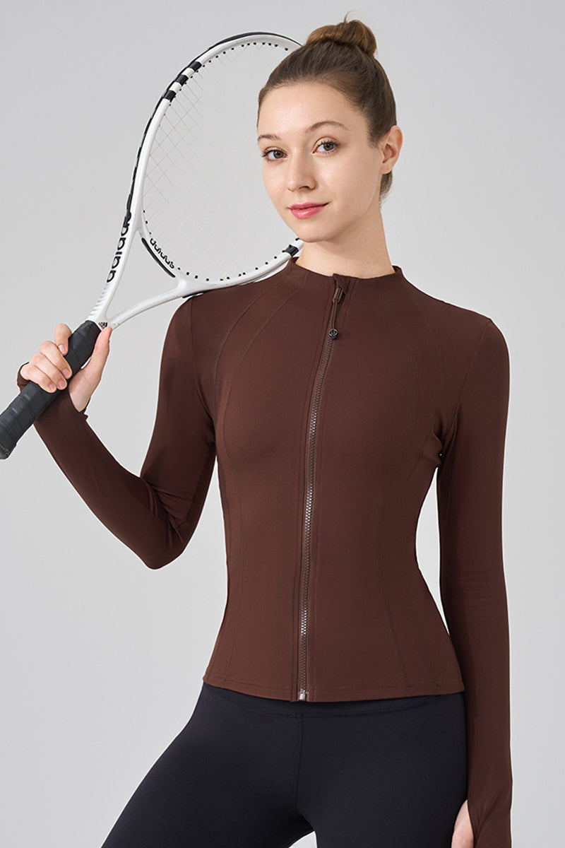 Women Stand Collar Slim-Fit Yoga Running Long Sleeves