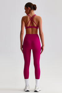 Women Brushed Cross-Back Slim-Fit Yoga Set: High-Waisted Butt-Lifting Outdoor Running Leggings + Round Neck Sports Bra