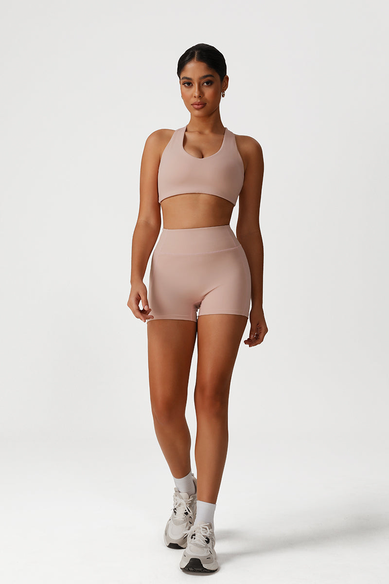 Women Cross Back Yoga Set: Removable Padding Sports Bra + High Waist Shorts