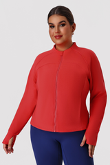 Plus Size Women's Fleece Cropped Fitted Stand Collar Jacket