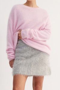 Round-necked plush knit sweater