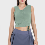 Women's Soft Yoga Top - Drawstring Ruched Slim Fit Tank