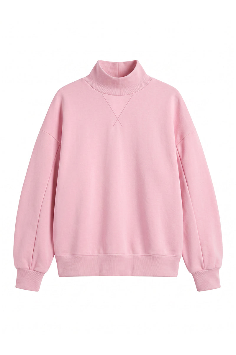 Women's Fall Solid Fleece Loose Mock Neck Sweatshirt