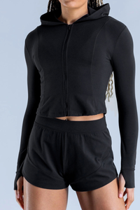 Women's Zip Up Cropped Athletic Running Hooded Jacket