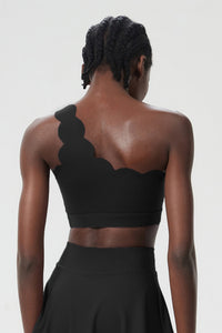 Women Scalloped Single Strap Seamless Plus Size Sports Bra - Removable Padding & Wire-Free