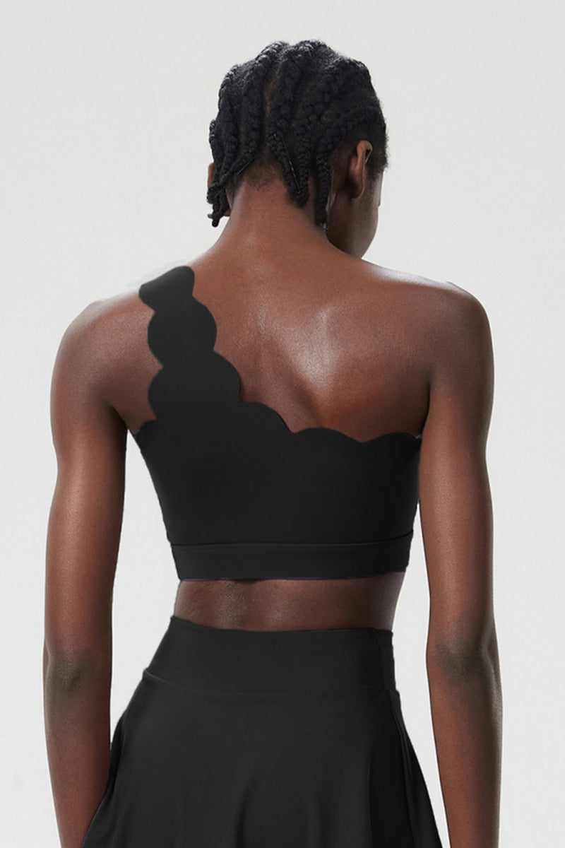 Women Scalloped Single Strap Seamless Plus Size Sports Bra - Removable Padding & Wire-Free