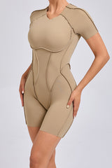Women One-Piece Tight Short-Sleeved Hollow Back Stereo Beauty Fitness Yoga Sports Jumpsuit