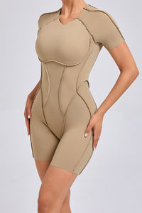 Women One-Piece Tight Short-Sleeved Hollow Back Stereo Beauty Fitness Yoga Sports Jumpsuit