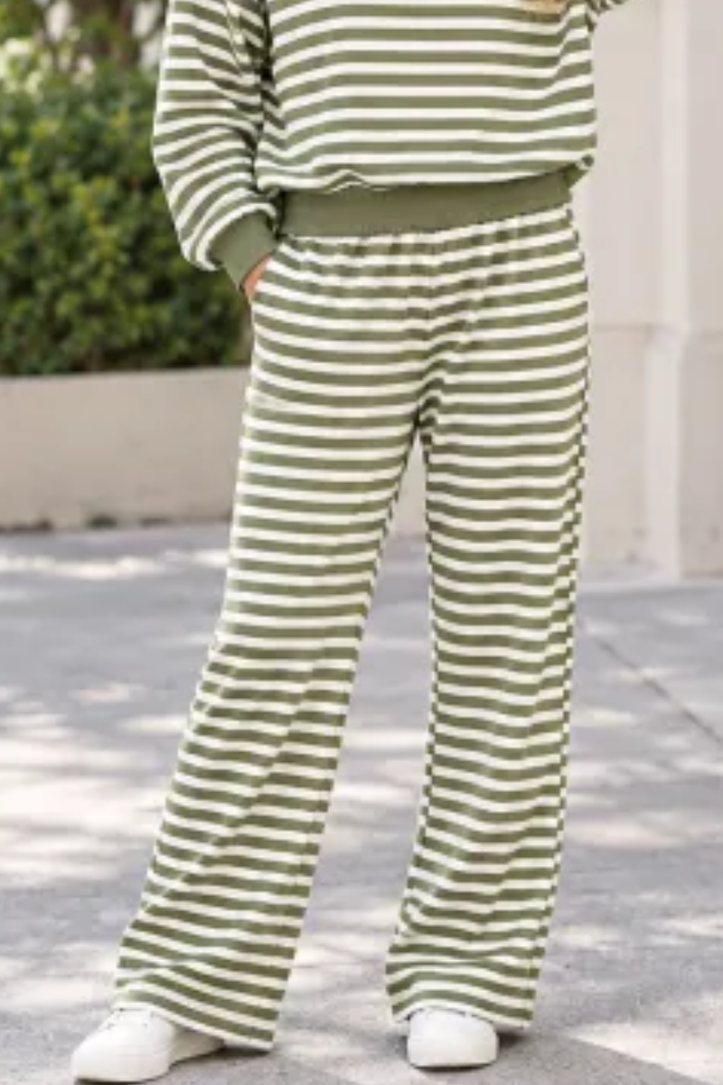 Plus Size Women's Fall Stripe Elastic Waistband Casual Pants