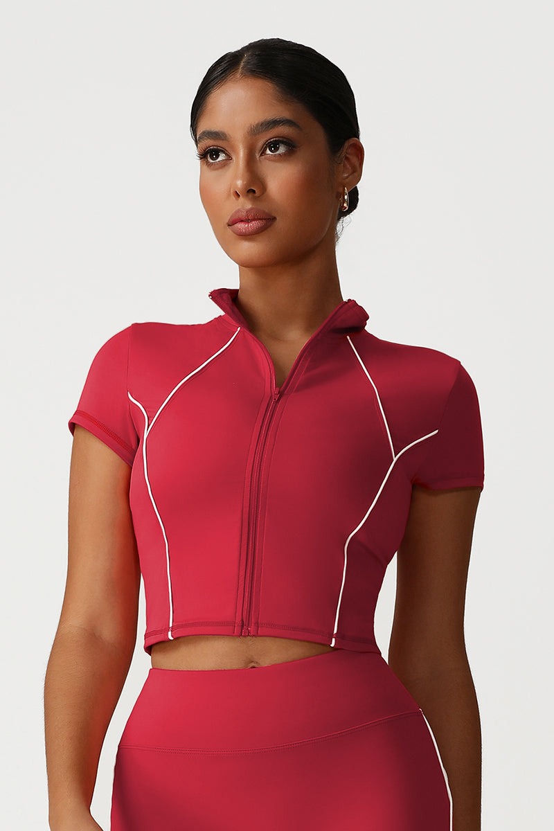 Women Slim Fit Stand Collar Athletic Jacket