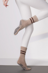 Women's Double-Stripe Crew Yoga Grip Full-Toe Socks