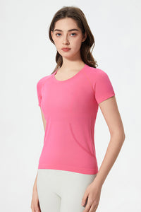 Women Seamless Round Neck Slim-Fit Quick-Dry Breathable Yoga Running T-Shirt