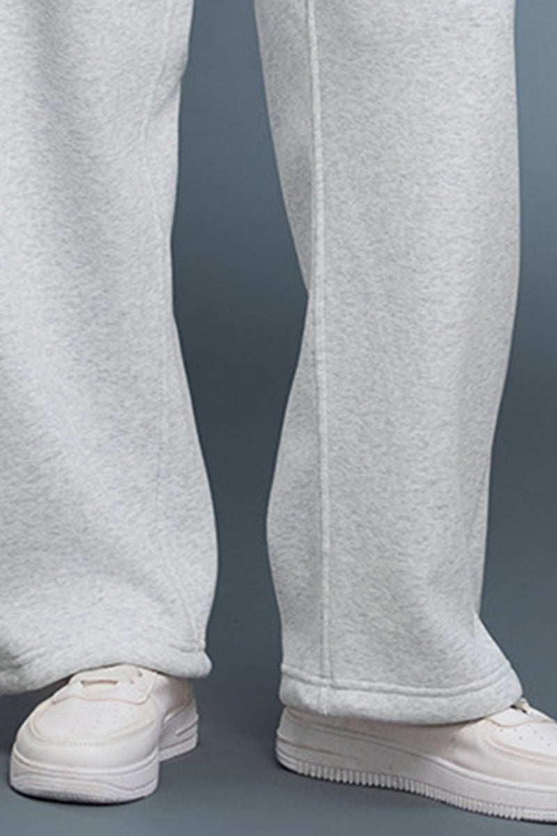 Women Loose Straight Leg Fleece-Lined Drawstring Casual Sport Pants