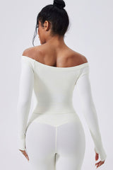 Women Off-Shoulder Sculpting Fitness Long Sleeves