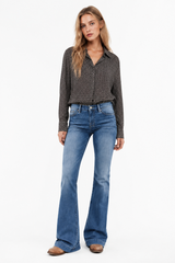 Women's High Waist Flare Jeans with Western Pocket Detail