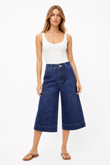 Women's High Waist Wash Wide Leg Cropped Jeans
