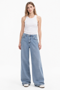 Women's 100% Cotton High Waist Wash Wide Leg Jeans