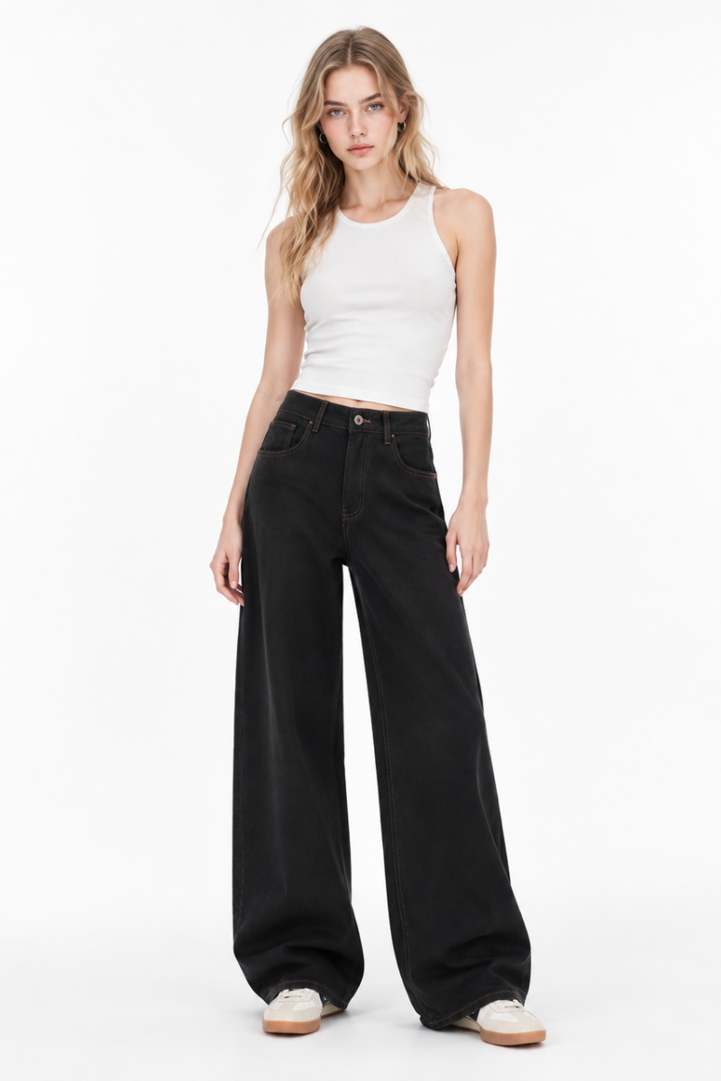 Women's Fall Mid Waist Wide Leg Jeans
