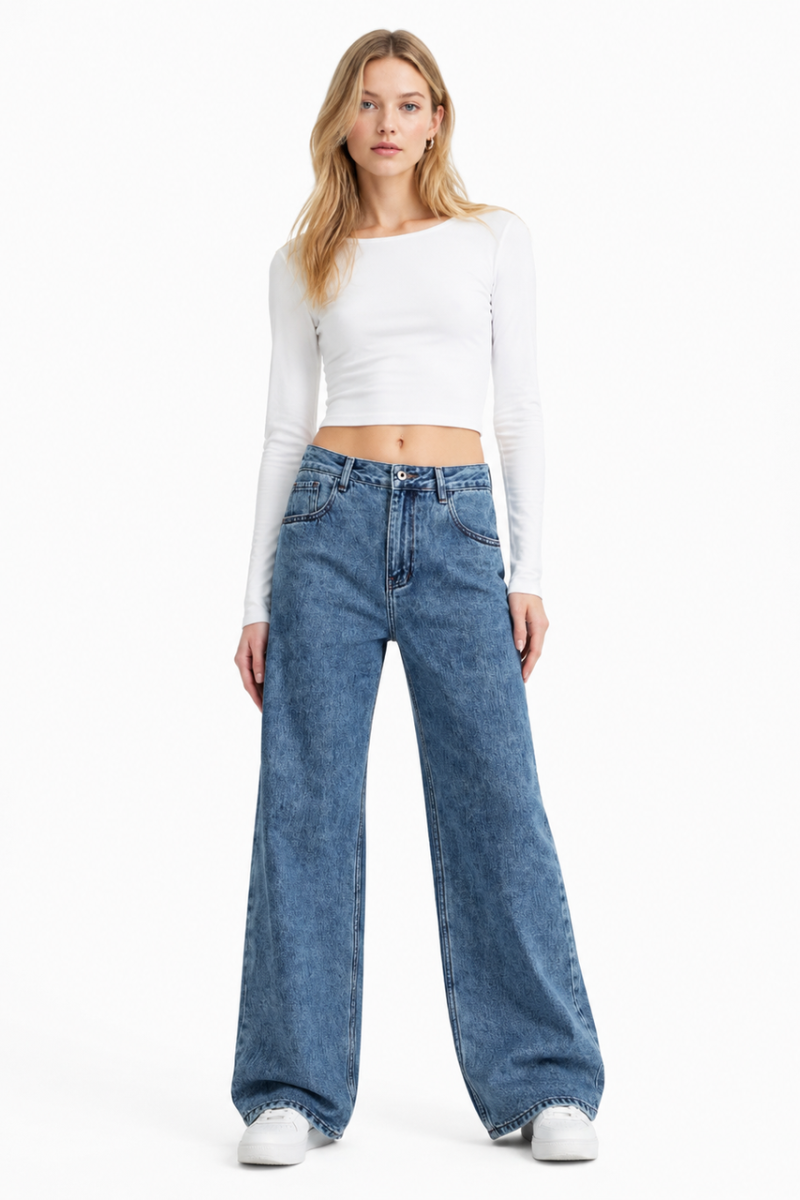Women's 100% Cotton High Waist Straight Leg Jeans