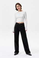 Women's High Waist Black Wash Straight Leg Jeans