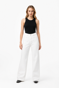 Women's Fall 100% Cotton Pure White Wide Leg Jeans