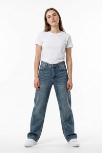 Women's 100% Cotton Dirty Washed Relaxed Straight Leg Jeans