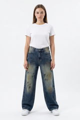 Women's Vintage Wash High Waist Straight Wide Leg Jeans