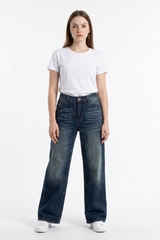 Women's Classic Blue Wash High Waist Straight Leg Jeans
