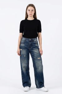 Women's Distressed High Waist Wide Leg Jeans