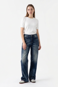 Women's Heavy Wash High Waist Straight Leg Jeans