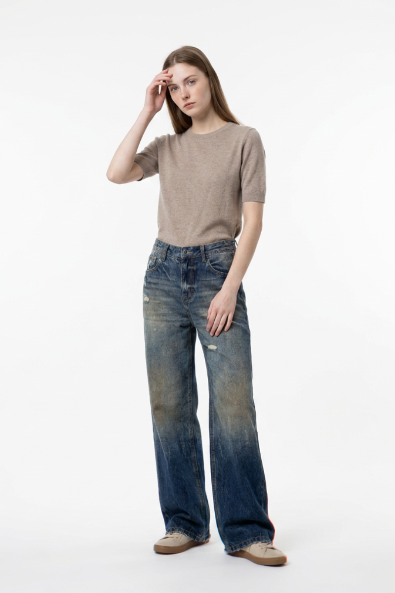 Women's Vintage Ripped High Waist Straight Leg Jeans