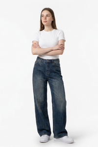Women's Dirty Wash High Waist Loose Straight Leg Jeans