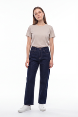 Women's Raw Denim Blue High Waist Straight Leg Jeans