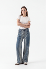 Women's High Waist Gradient Blue Wide Leg Jeans