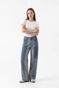 Women's High Waist Gradient Blue Wide Leg Jeans