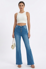 Women's Retro High-Waisted Button-Fly Flare Jeans