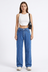 Women's Vintage Wash High Waist Straight Leg Jeans
