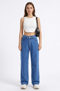 Women's Vintage Wash High Waist Straight Leg Jeans