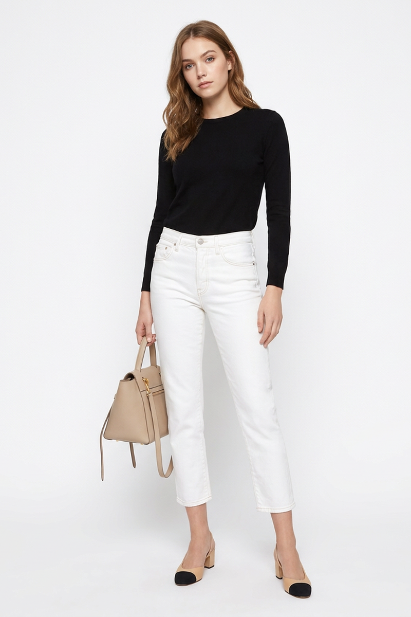 Women's High Waist Slim Fit Cropped Straight-Leg Jeans