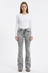 Women's High Waist Wash Slim Fit Flare Jeans
