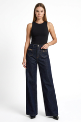 Women's Fall Front Pocket High Waist Stretch Wide Leg Jeans