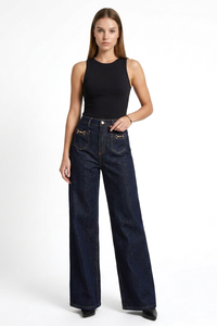 Women's Fall Front Pocket High Waist Stretch Wide Leg Jeans