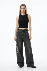 Women's Floral Embroidered Stretch Wide Leg Jeans