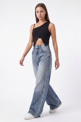Women's Fall Side Hotfix Rhinestone Embellishment Jeans