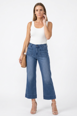 Women's Fall High Waist Wide Leg Cropped Jeans