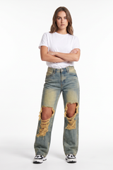Women's Fall Distressed Ripped Knees & Frayed Wide Leg Jeans