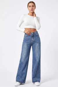 Women's Vintage Wash High Waist Wide Leg Jeans