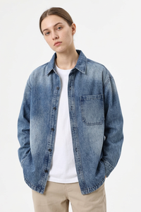 Women's Relaxed Washed Long Sleeve Denim Shirt Jacket